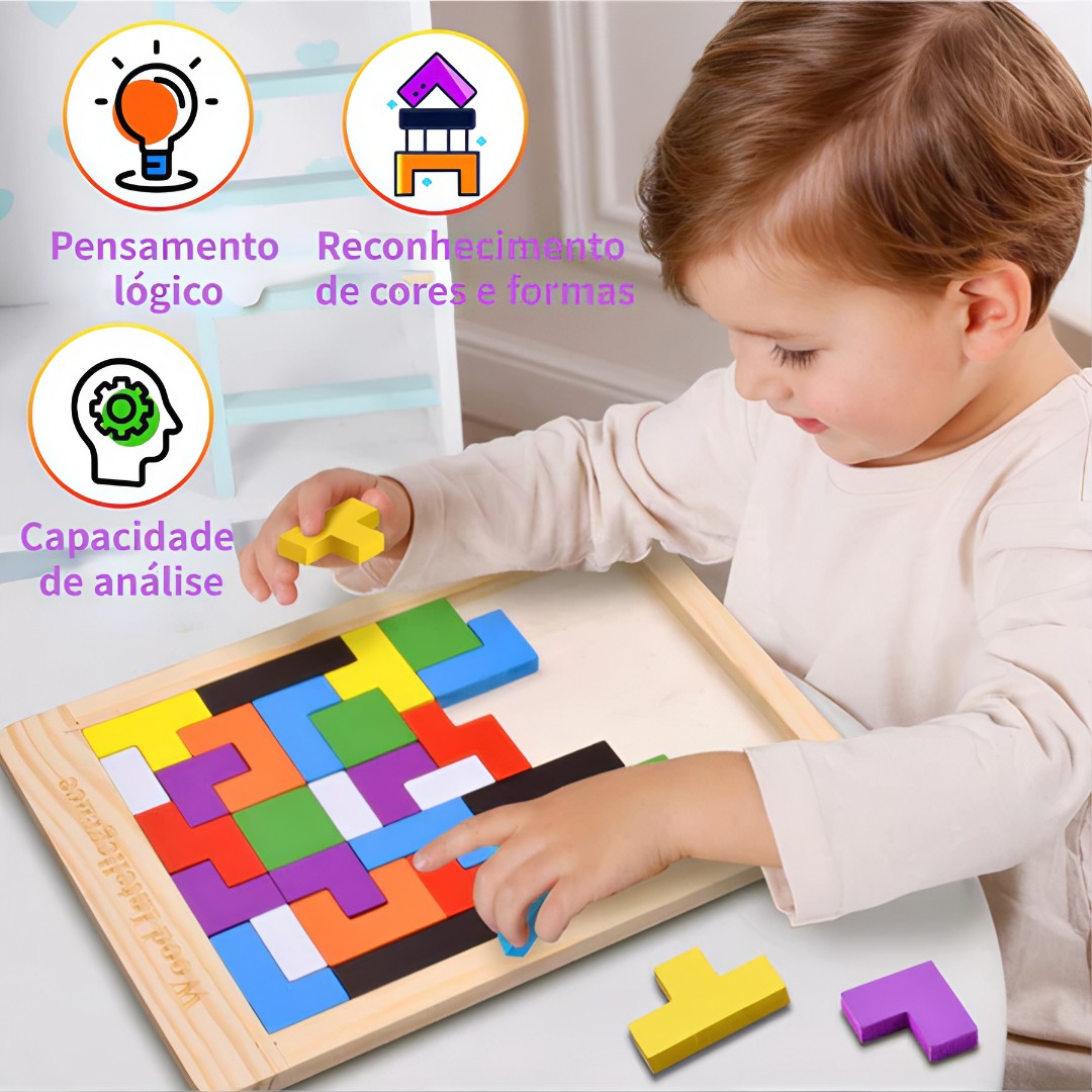 🧩 Montessori Tetris 3D™ – Quebra-Cabeça Educativo de Madeira