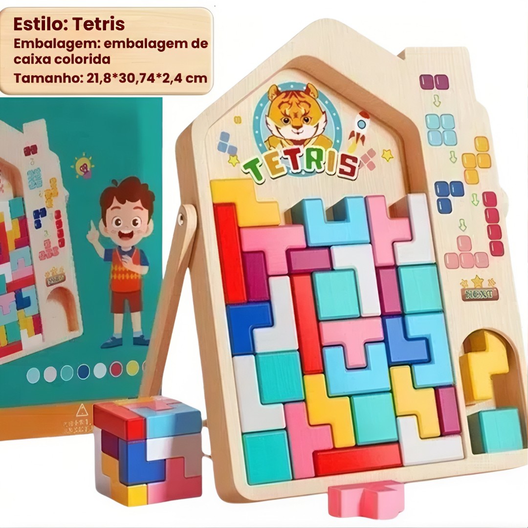 🧩 Montessori Tetris 3D™ – Quebra-Cabeça Educativo de Madeira